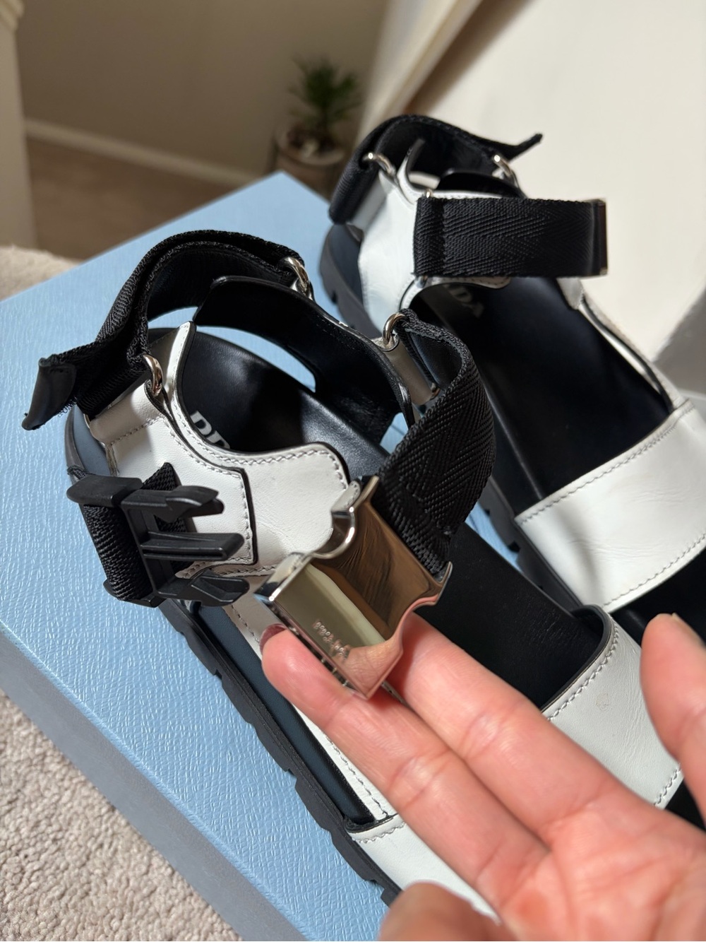 Prada Black and White Platform Sandals with Silver Hardware - Picture 10 of 16